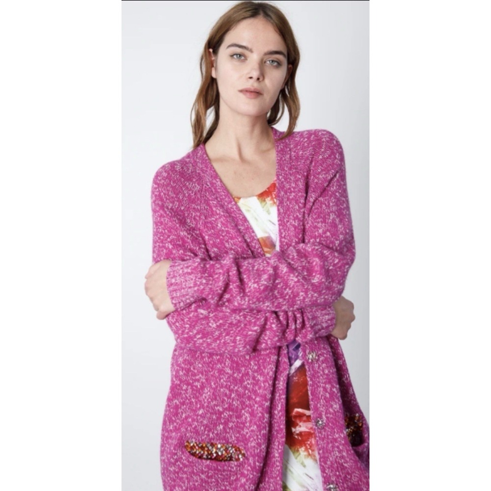 Le Superbe Women's All Time Silk Cashmere Cotton Fuchsia Cardigan Sweater S
